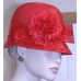 RED BUCKET HAT w/NYLON BAND RED FLOWER ACCENT ribbon loops 22" EXCELLENT SHAPE  eb-18402151